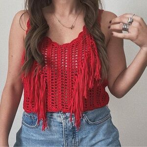 Zara y2k crochet knitted festive blouse tiny crop top sleeveless tank top shirt
